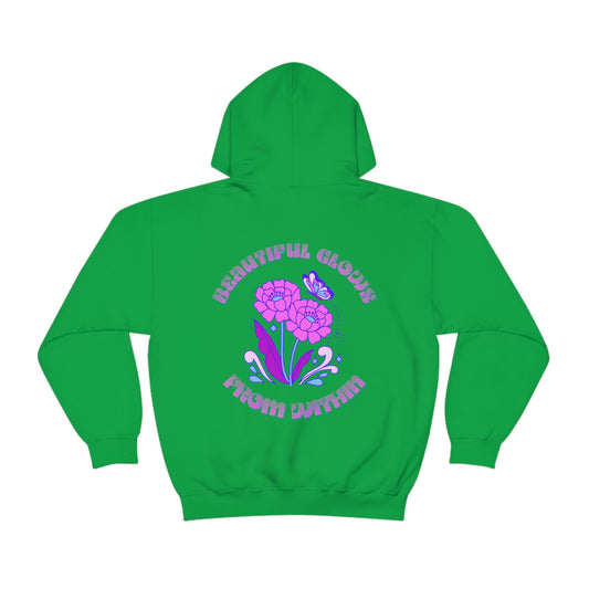 Beautiful Glows from Within Purple Flower Hoodie, Aesthetic Oversized Hoodie, Front Back Print Trendy Sweatshirt, Beach Lake Cover Up