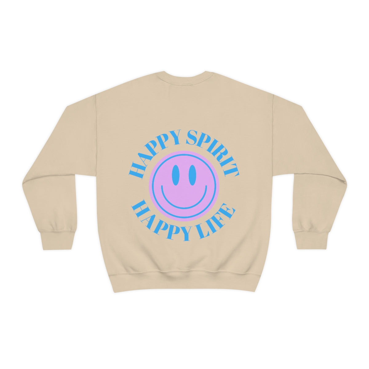 Happy Spirit Happy Life Sweatshirt, Gildan VSCO Girl Crewneck, Oversized Tumblr Front Back Print Smile Happy Mind Trendy Beach Lake Cover Up