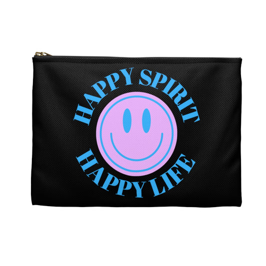 Happy Spirit Happy Life Accessory Pouch, Y2K Pouch, Vsco Girl Make Up Bag, Tumblr Smile Bag, Purple Case, Pencil Case, Travel Case,