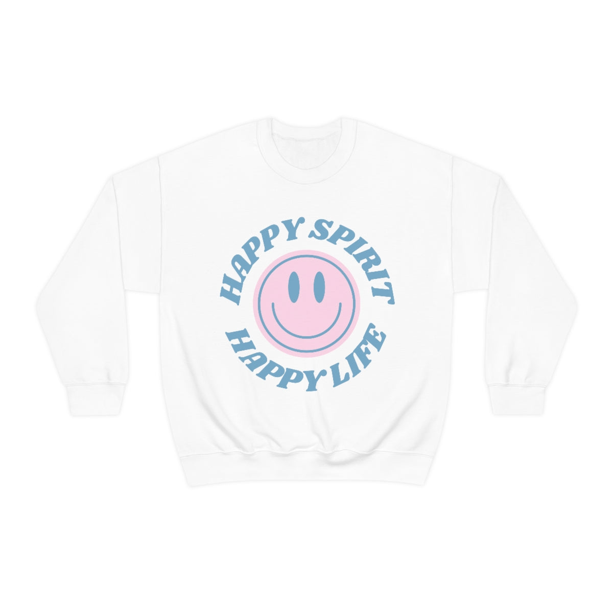 Happy Spirit Happy Life Sweatshirt, VSCO Girl Crewneck, Oversized Retro Font Graphic Tumblr, Front Print Smile Face Trendy Cover Up Top