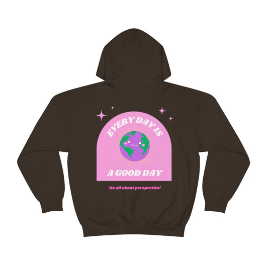 Retro Every Day is a Good Day, Its All About Perspective Earth Pink Purple Back Graphic Hoodie, VSCO Girl Oversized Trendy Tumblr Sw