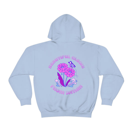 Beautiful Glows from Within Purple Flower Hoodie, Aesthetic Oversized Hoodie, Front Back Print Trendy Sweatshirt, Beach Lake Cover Up