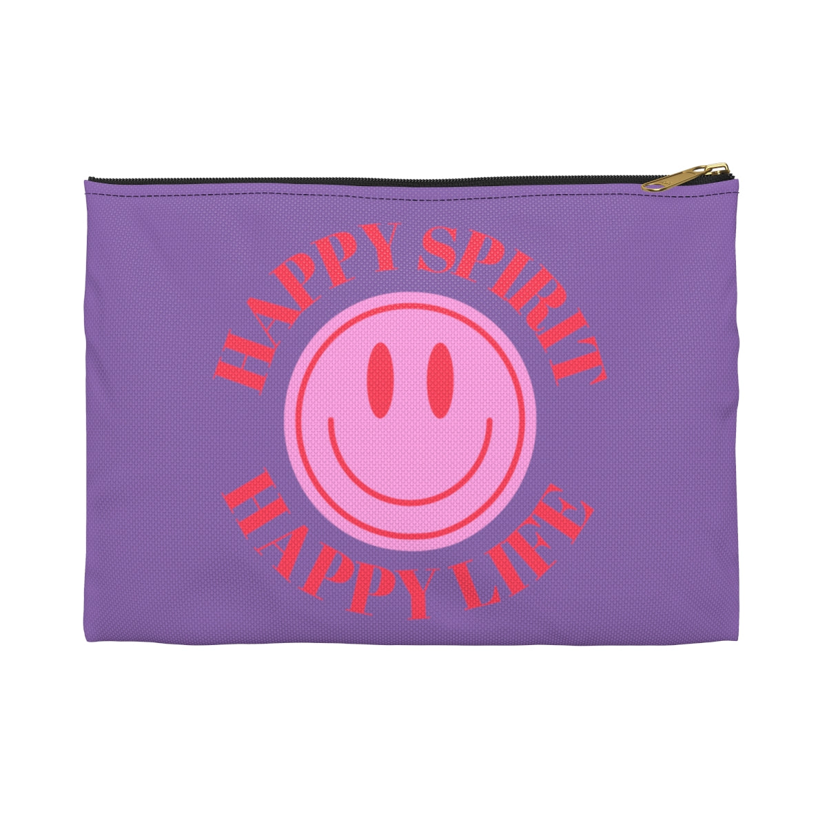 Happy Spirit Happy Life Accessory Pouch, Y2K Pouch, Vsco Girl Make Up Bag, Tumblr Smile Bag, Purple Case, Pencil Case, Travel Case,