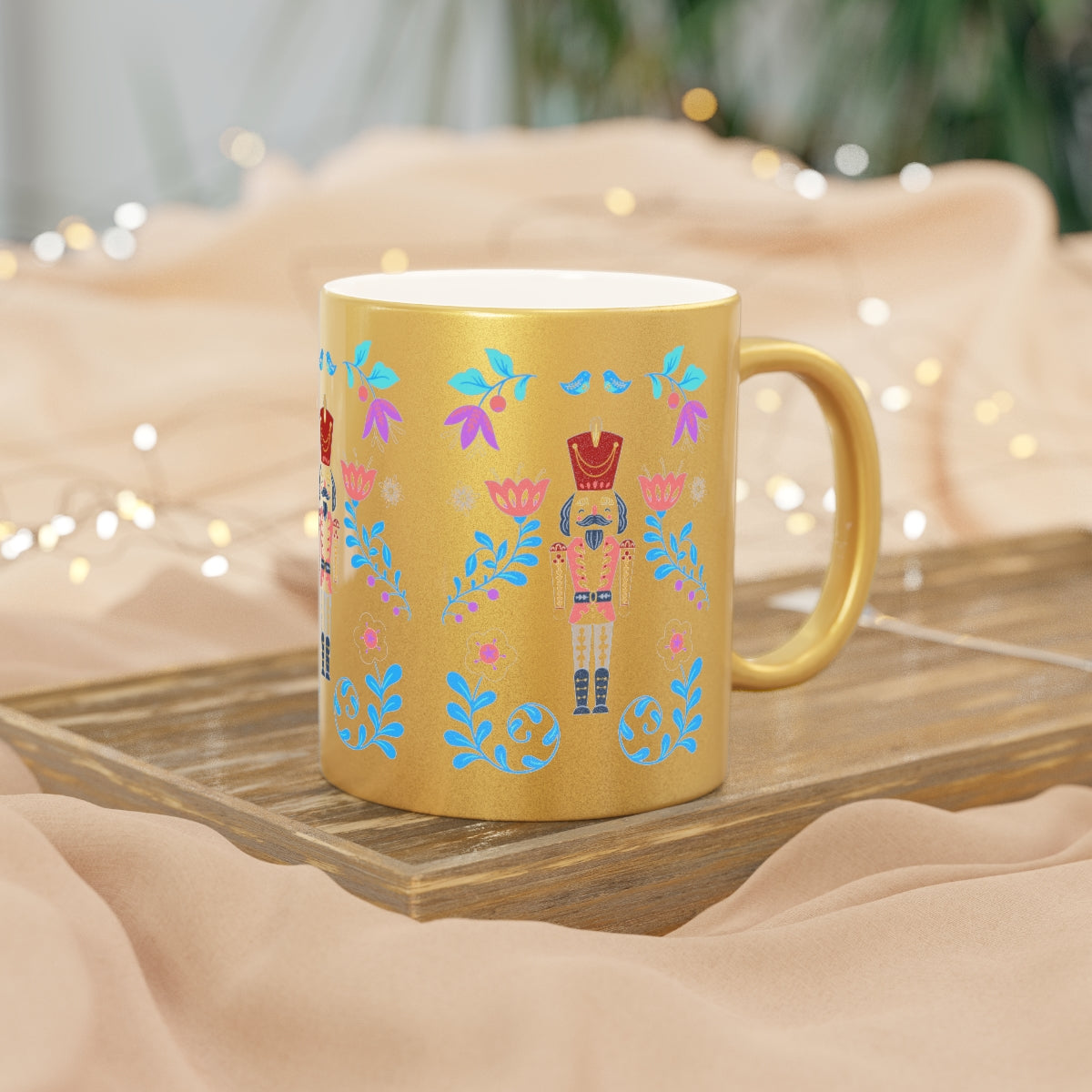 Silver Nutcracker Aesthetic Mug, Purple Flower Christmas Mug, Trendy Coffee Mug, Tumblr Mug, Aesthetic Holiday Gift, Minimalist Nutcracker