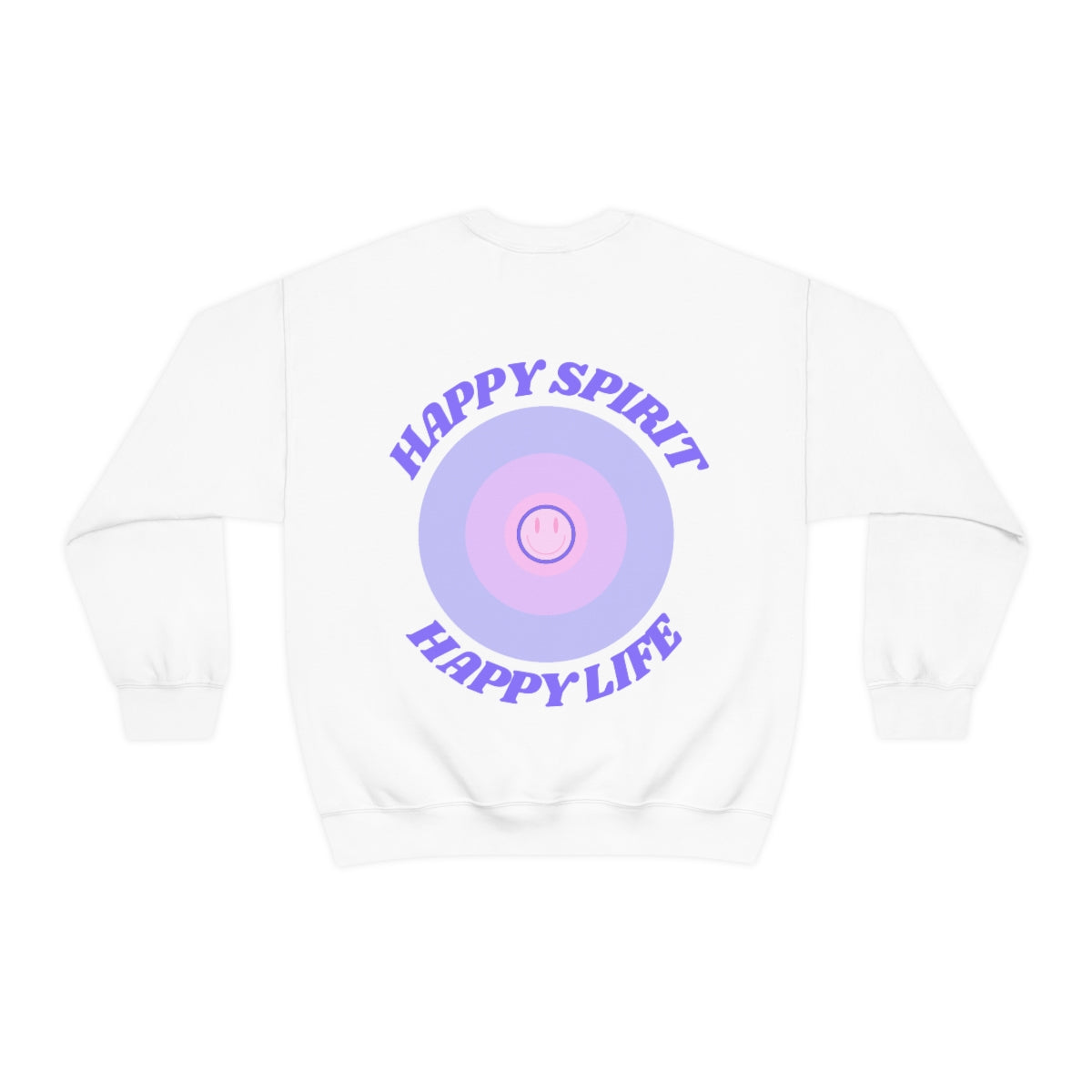 Retro Happy Spirit Happy Life Lavender Lilac Pink Smile Graphic Crewneck, VSCO Girl Sweatshirt, Tumblr Oversized Trendy Back Print Pullover