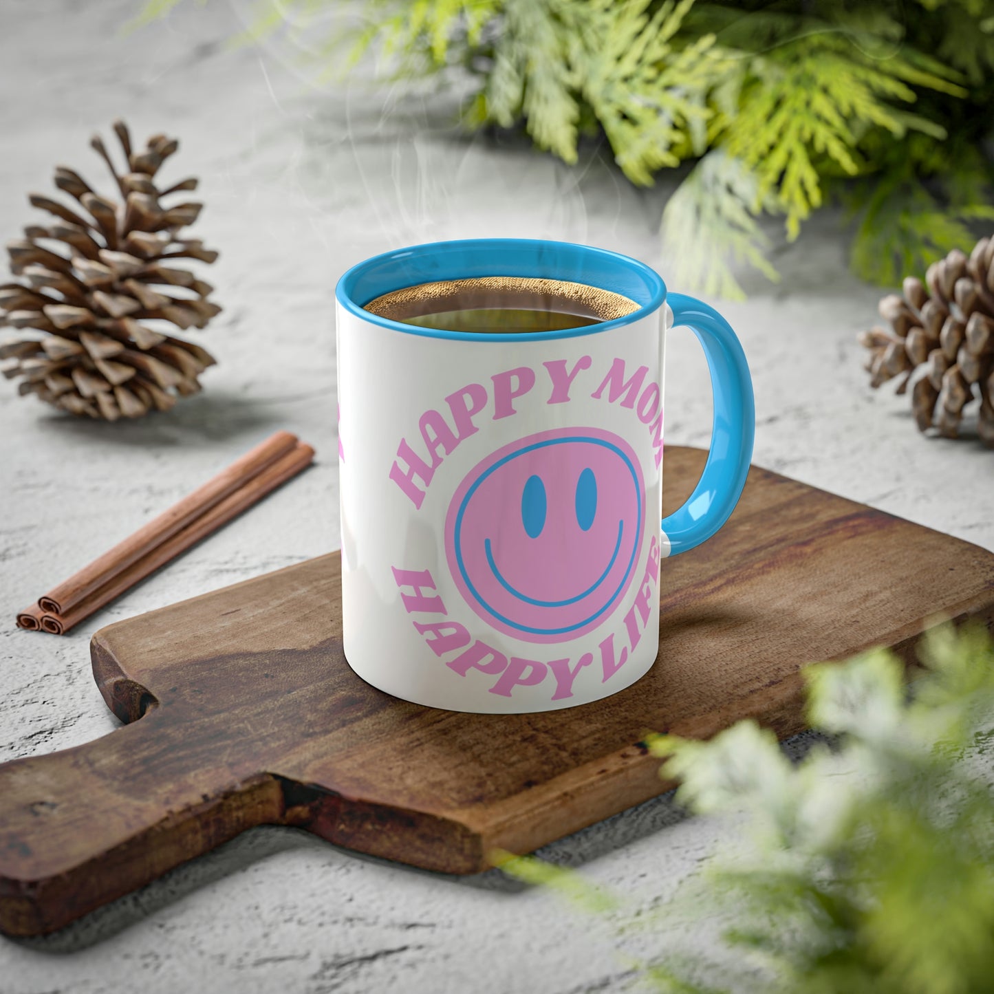 Retro Smile Happy Mom, Happy Life Aesthetic Mug, Mother's Day Mug, Mothers Day Gift, Smile Face Mug, Trendy Coffee Mug, Tumblr Mug, Mom Gift