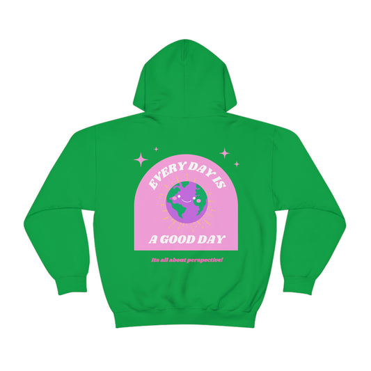 Retro Every Day is a Good Day, Its All About Perspective Earth Pink Purple Back Graphic Hoodie, VSCO Girl Oversized Trendy Tumblr Sweatshirt