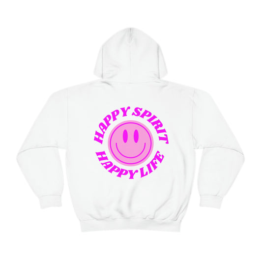 Happy Spirit Happy Life Sweatshirt, Gildan Retro Font Hoodie, Oversized Hoodie, Back Print Trendy Sweatshirt, Beach Cover Up, Lake Cover Up