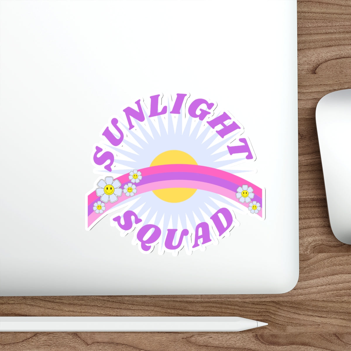 Aesthetic Sticker Sunlight Squad, Smile Flower Happy Mind Die-Cut Sticker, Positivity Pink Purple Earth Smile Y2K Graphic Sticker