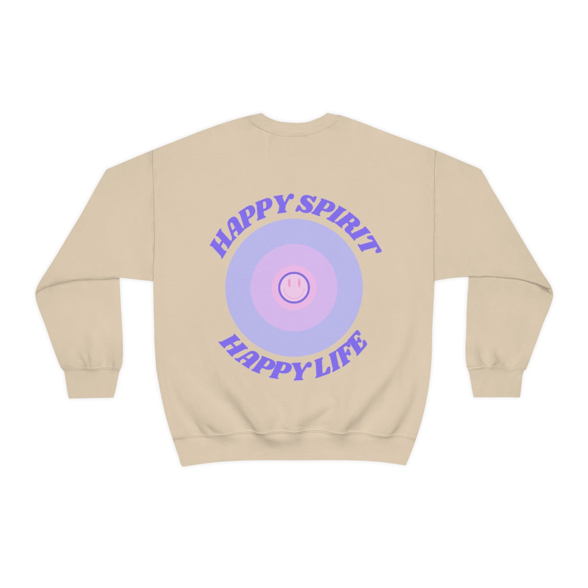 Retro Happy Spirit Happy Life Lavender Lilac Pink Smile Graphic Crewneck, VSCO Girl Sweatshirt, Tumblr Oversized Trendy Back Print Pullover