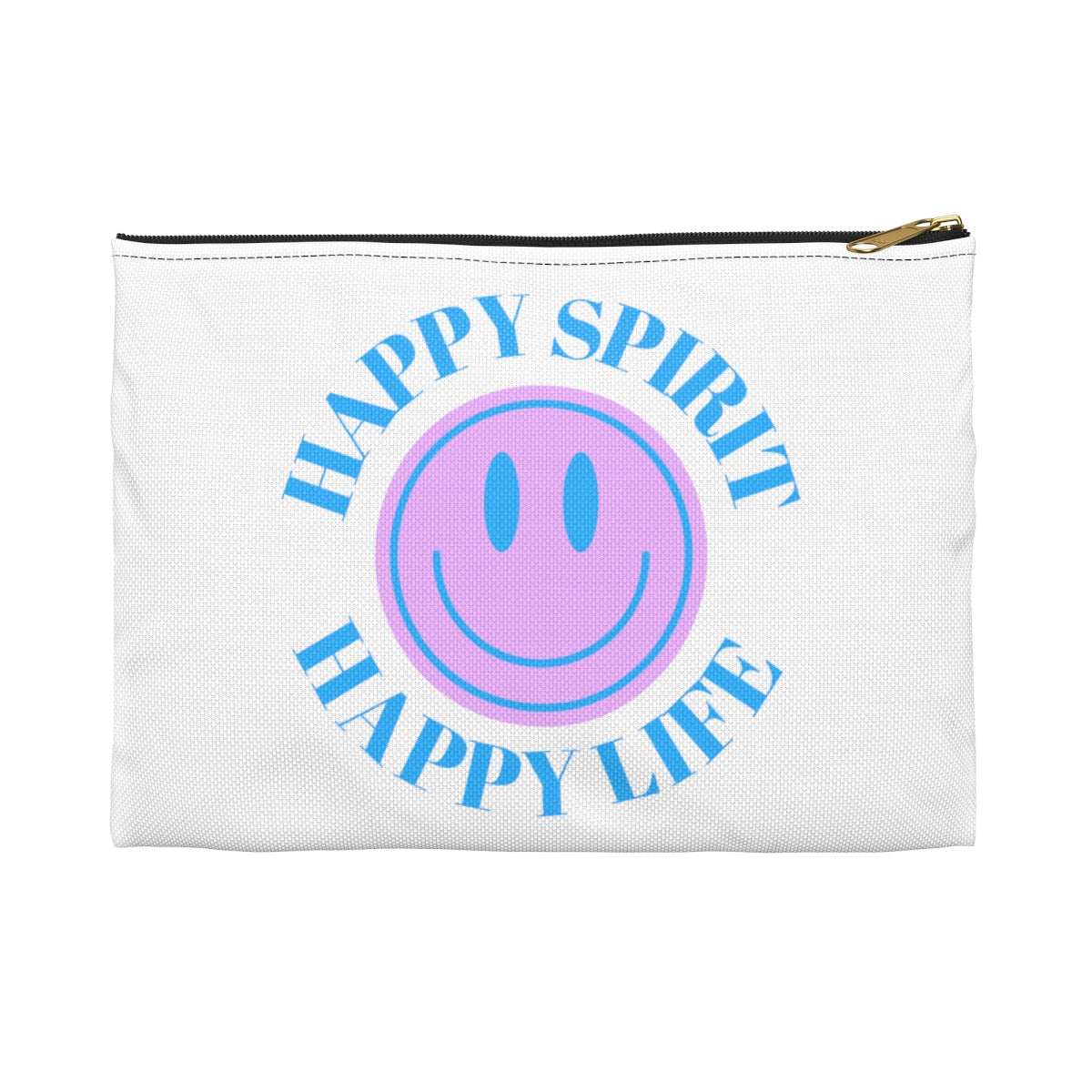 Happy Spirit Happy Life Accessory Pouch, Y2K Pouch, Vsco Girl Make Up Bag, Tumblr Smile Bag, Purple Case, Pencil Case, Travel Case,