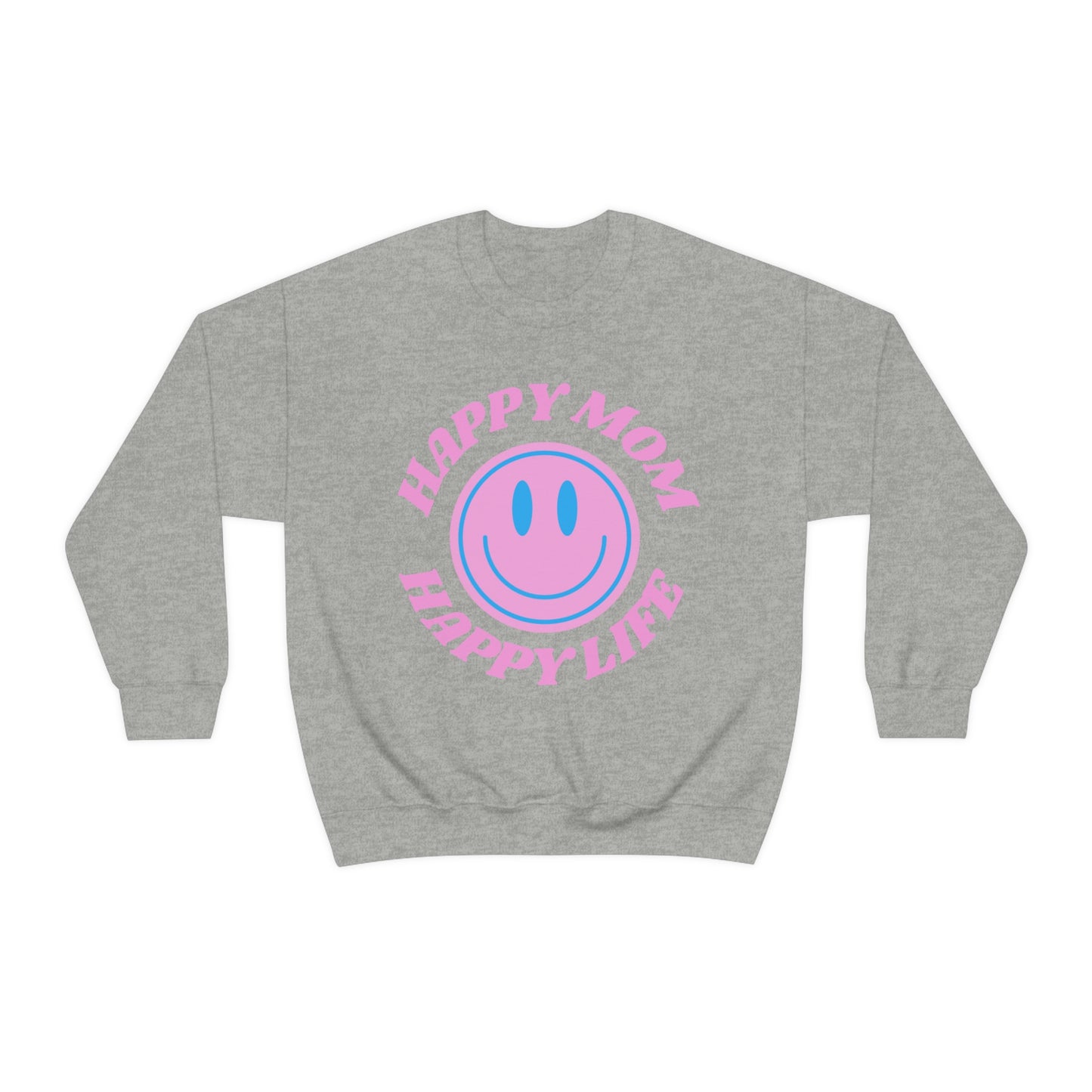 Happy Mom Happy Life Sweatshirt, Mother's Day Gift Sweatshirt, Mom Crewneck, Gift for Mom, Smile Face Trendy Crewneck, Mom's Day Gift