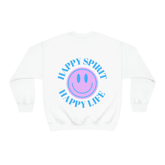 Happy Spirit Happy Life Sweatshirt, Gildan VSCO Girl Crewneck, Oversized Tumblr, Back Print Smile Happy Mind Trendy, Beach Lake Cover Up