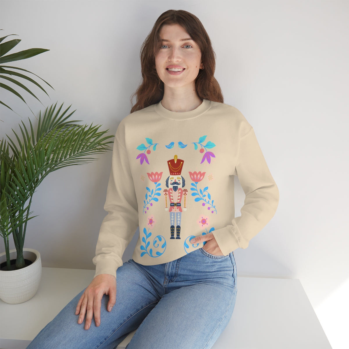 Nutcracker Modern Sweatshirt, Blue Nutcracker Sweatshirt, Trendy Christmas Minimalist  Sweatshirt, Xmas Crewneck Bright Color Crewneck