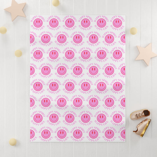 Happy Spirit Happy Life Pink Smile Aesthetic Baby Blanket, Pink Smile Blanket, Pink and Red Baby Positivity Binkie