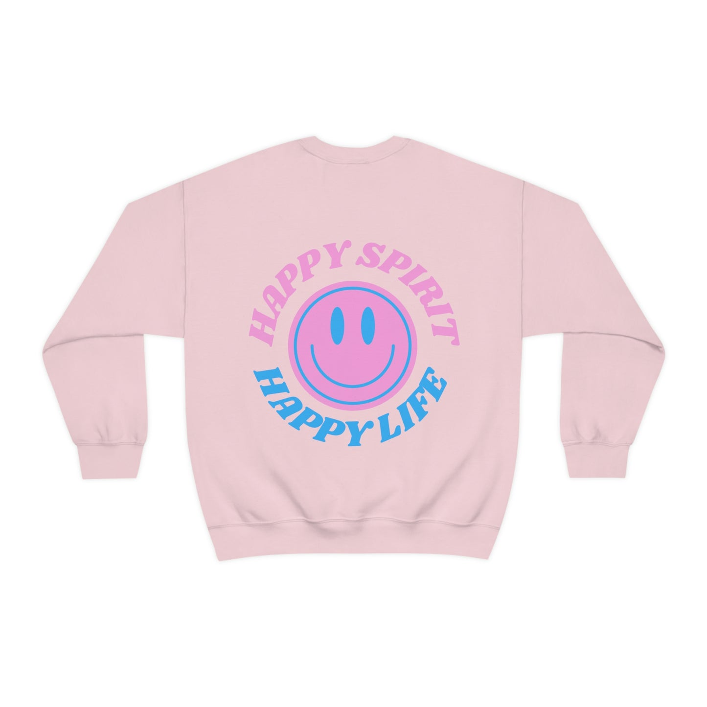 Happy Spirit Happy Life Sweatshirt, Gildan VSCO Girl Crewneck, Oversized Tumblr Front Back Print Smile Happy Mind Trendy Retro Font Surf