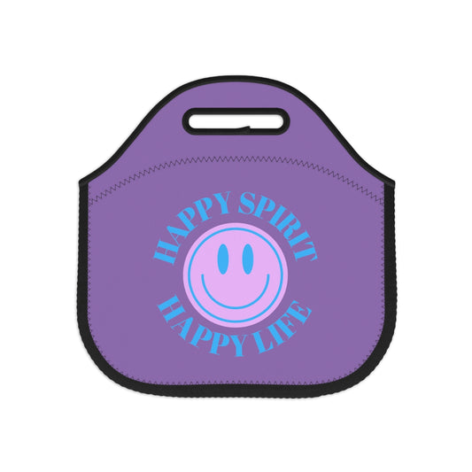 Happy Spirit Happy Life Lunch Bag, White Purple Lavender Happy Mind Neoprene Lunch Bag, Smile Travel Cooler, VSCO Girl, Tumblr Aesthetic