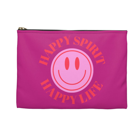 Happy Spirit Happy Life Accessory Pouch, Y2K Pouch, Vsco Girl Make Up Bag, Tumblr Smile Bag, Purple Case, Pencil Case, Travel Case,