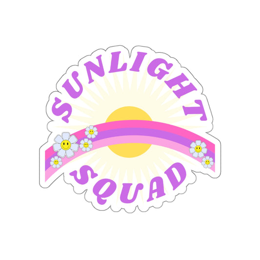 Aesthetic Sticker Sunlight Squad, Smile Flower Happy Mind Die-Cut Sticker, Positivity Pink Purple Earth Smile Y2K Graphic