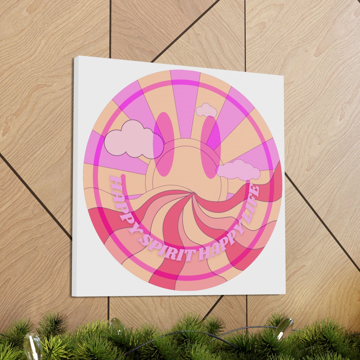 Smile Face Wall Art, Aesthetic Smile Face Gallery Canvas Wrap, Sunset Wall Art, Bedroom Wall Art, Pink Smile Decoration, Home Decoration