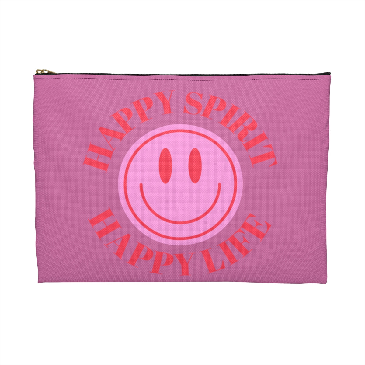 Happy Spirit Happy Life Accessory Pouch, Y2K Pouch, Vsco Girl Make Up Bag, Tumblr Smile Bag, Purple Case, Pencil Case, Travel Case,