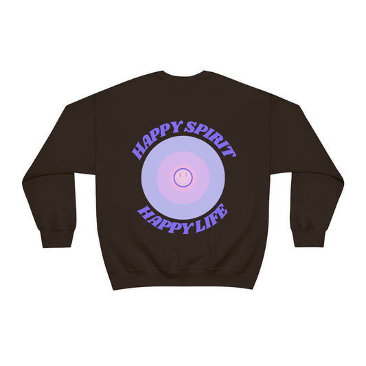 Retro Happy Spirit Happy Life Chocolate and Lavender Lilac Pink Smile Graphic Crewneck, VSCO Girl Sweatshirt, Tumblr Oversized Trendy Back