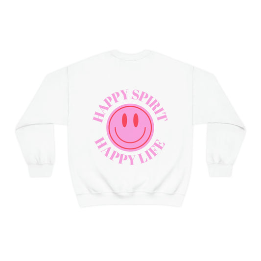 Happy Spirit Happy Life Sweatshirt, Gildan VSCO Girl Crewneck, Oversized Tumblr Front Back Print Smile Happy Mind Trendy  Loungewear