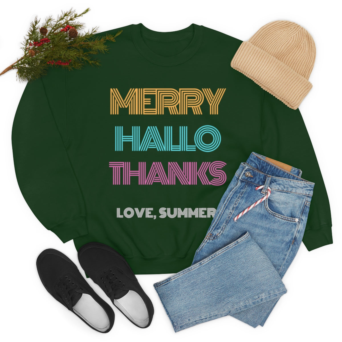 Funny Holiday Sweatshirt, Merry Christmas Halloween, Thanksgiving, Love Summer, Retro Neon Font, Trendy, Vsco Girl, Tumblr Oversized 3 in 1