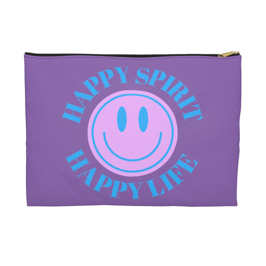 Happy Spirit Happy Life Accessory Pouch, Y2K Pouch, Vsco Girl Make Up Bag, Tumblr Smile Bag, Purple Case, Pencil Case, Travel Case,