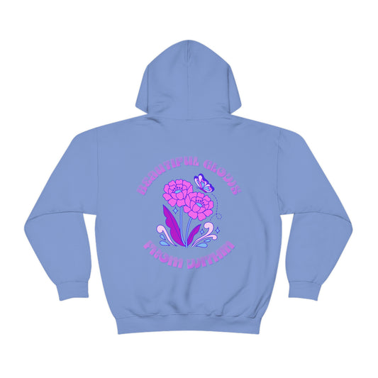 Beautiful Glows from Within Purple Flower Hoodie, Aesthetic Oversized Hoodie, Front Back Print Trendy Sweatshirt, Beach Lake Cover Up