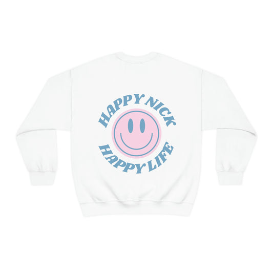 Personalized Happy Spirit Happy Life Sweatshirt, Custom Smile Crewneck Sweatshirt, Retro Vintage Style Top, Couple Wedding Anniversary Gift