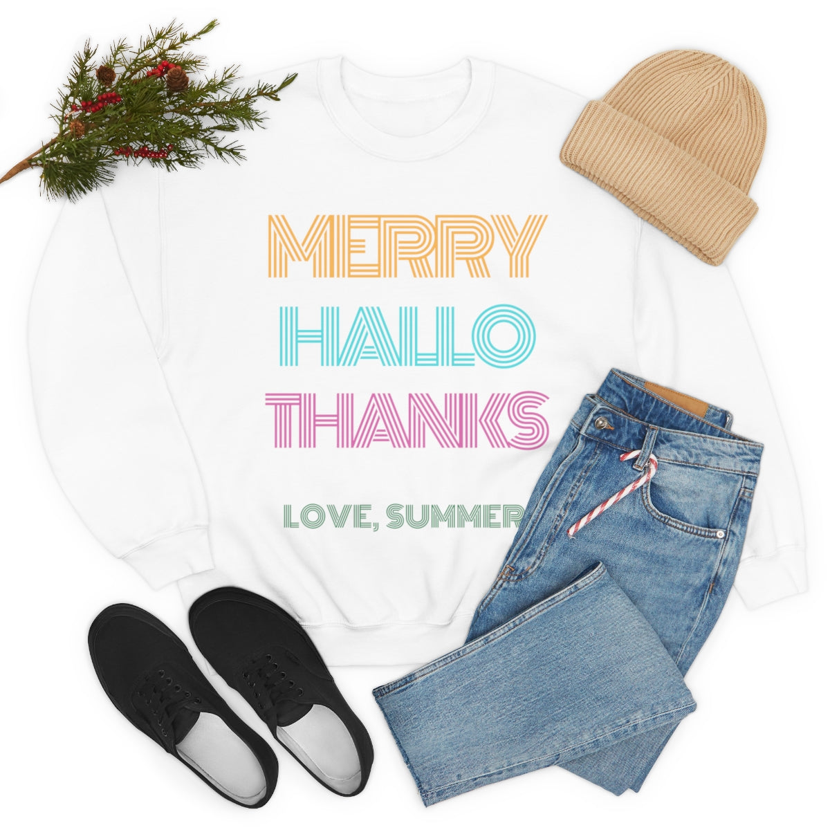 Funny Holiday Sweatshirt, Merry Christmas Halloween, Thanksgiving, Love Summer, Retro Neon Font, Trendy, Vsco Girl, Tumblr Oversized 3 in 1