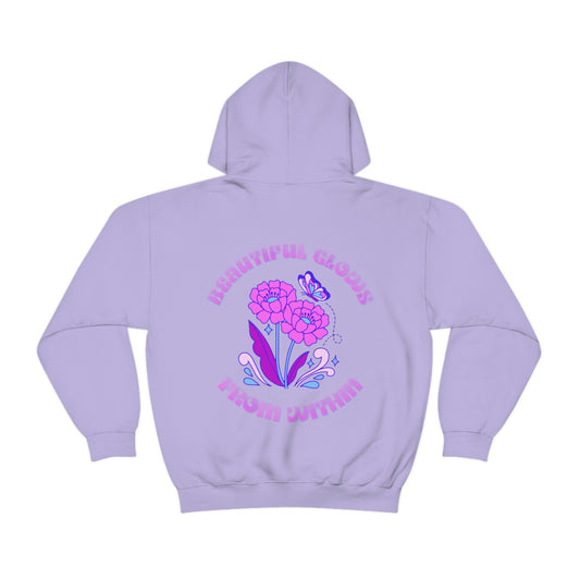 Beautiful Glows from Within Purple Flower Hoodie, Oversized Hoodie, Front Back Print Trendy Sweatshirt, Beach Cover Up, Lake Cover Up