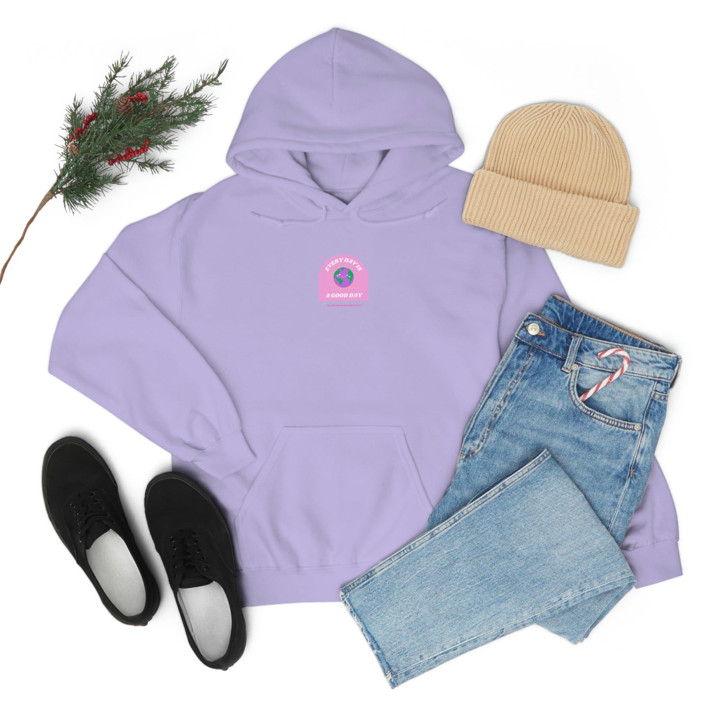 Retro Every Day is a Good Day, Its All About Perspective Earth Pink Purple Back Graphic Hoodie, VSCO Girl Oversized Trendy Tumblr Sweatshirt