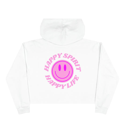 Aesthetic Cropped Hoodie, Smile Face Crop Top, Happy Spirit Happy Life Smile Cropped Top, Hoodie Women's Cropped Fleece Pullover