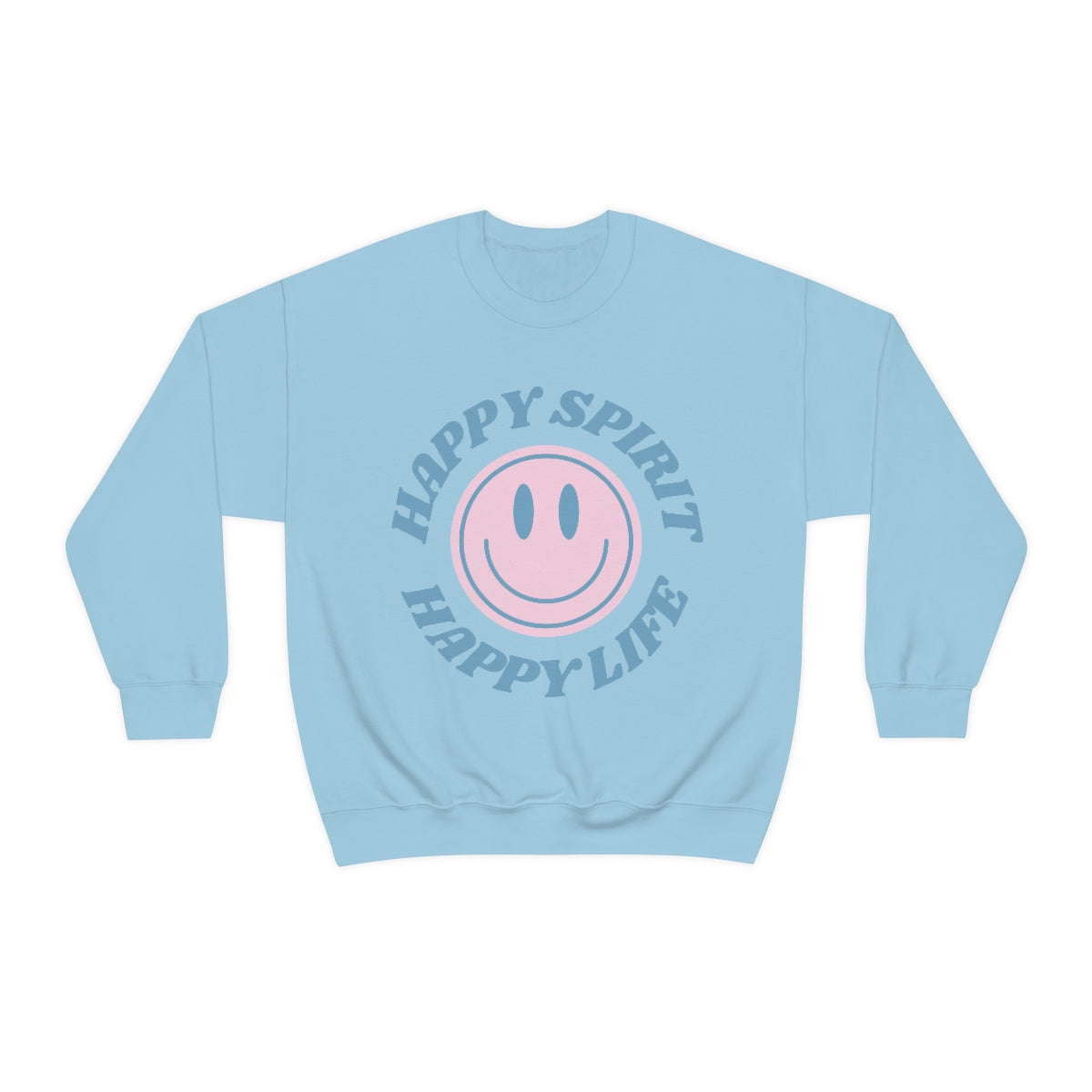 Happy Spirit Happy Life Sweatshirt, VSCO Girl Crewneck, Oversized Retro Font Graphic Tumblr, Front Print Smile Face Trendy Cover Up Top