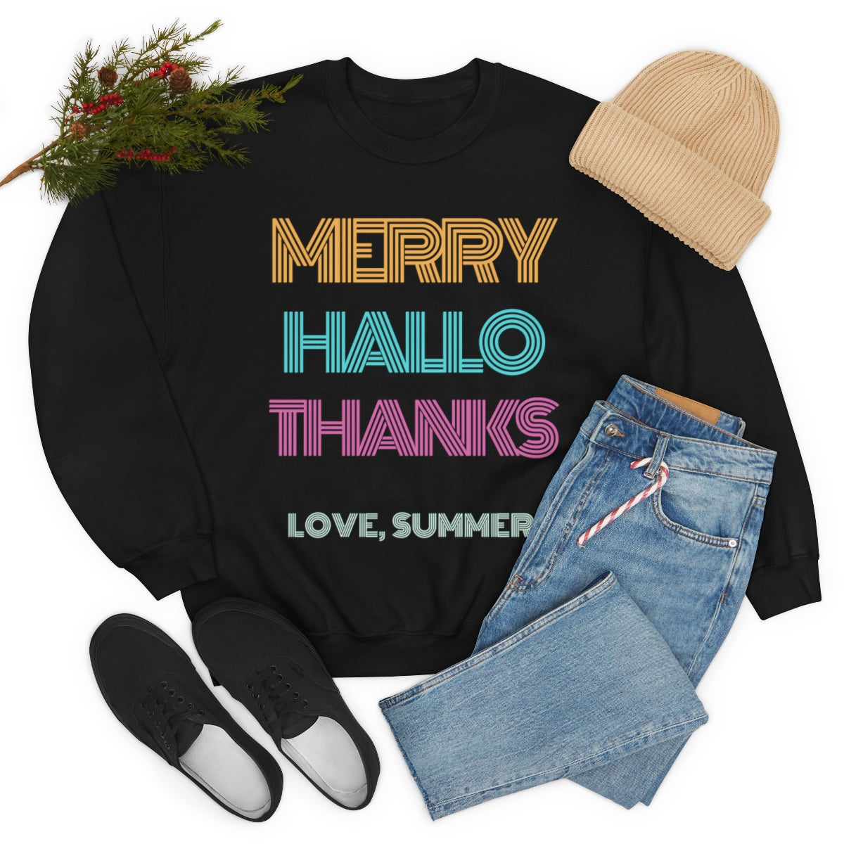 Funny Holiday Sweatshirt, Merry Christmas Halloween, Thanksgiving, Love Summer, Retro Neon Font, Trendy, Vsco Girl, Tumblr Oversized 3 in 1