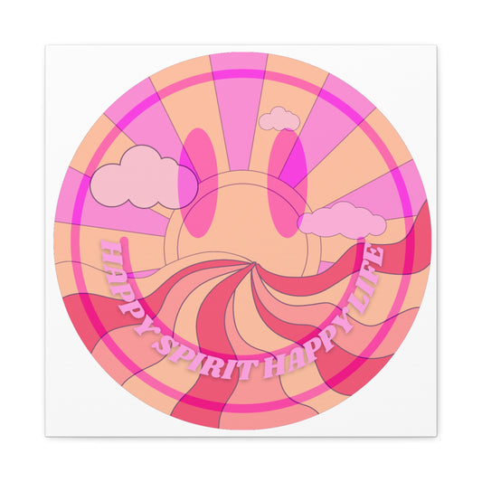 Smile Face Wall Art, Aesthetic Smile Face Gallery Canvas Wrap, Sunset Wall Art, Bedroom Wall Art, Pink Smile Decoration, Home Decoration