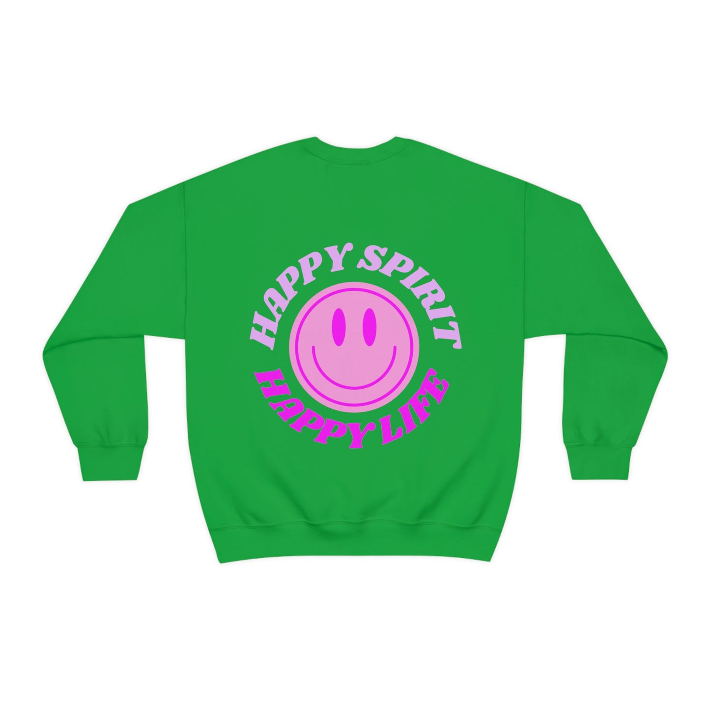 Happy Spirit Happy Life Sweatshirt, Gildan VSCO Girl Crewneck, Oversized Tumblr Front Back Print Smile Happy Mind Trendy Retro Surf Font