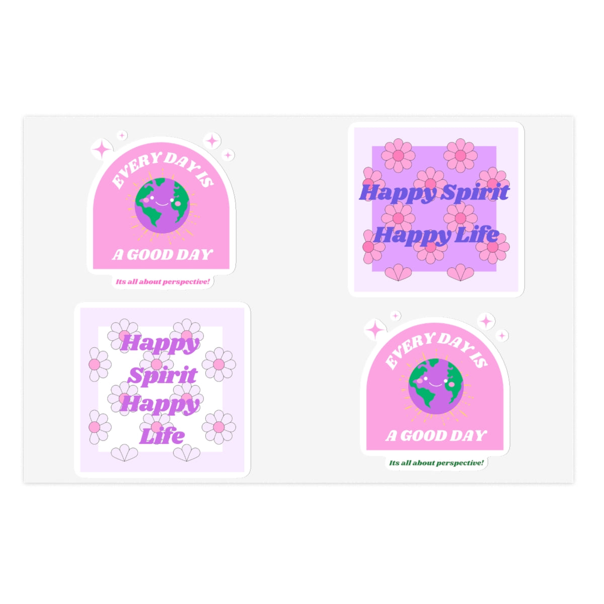 Retro Happy Spirit Happy Life Sticker Sheets, Every Day is a Good Day Stickers Positivity Happy Mind, Tumblr Vinyl Pink Purple Aesthetic