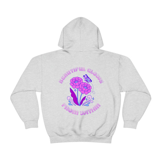 Beautiful Glows from Within Purple Flower Hoodie, Aesthetic Oversized Hoodie, Front Back Print Trendy Sweatshirt, Beach Lake Cover Up