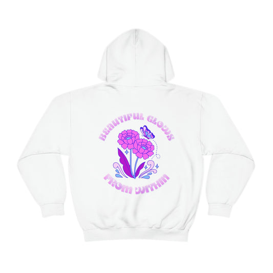 Beautiful Glows from Within Purple Flower Hoodie, Aesthetic Oversized Hoodie, Front Back Print Trendy Sweatshirt, Beach Lake Cover Up