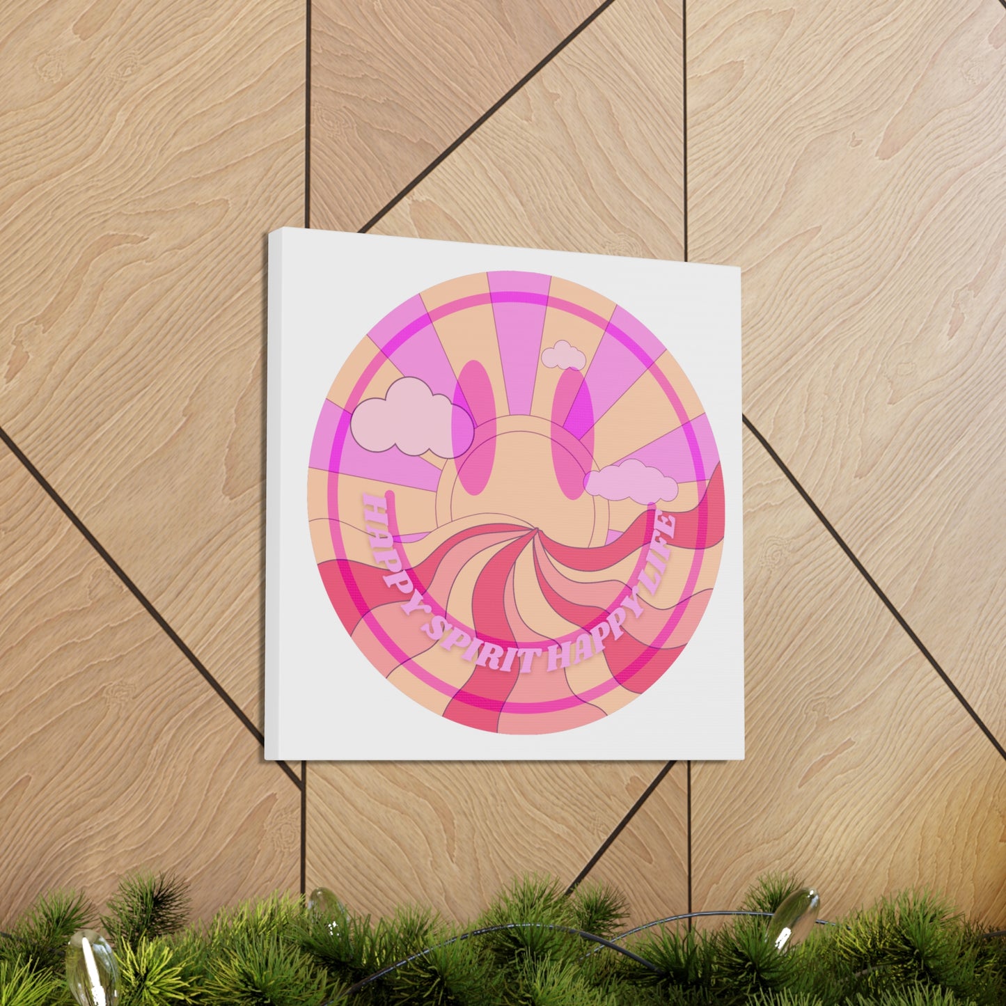 Smile Face Wall Art, Aesthetic Smile Face Gallery Canvas Wrap, Sunset Wall Art, Bedroom Wall Art, Pink Smile Decoration, Home Decoration