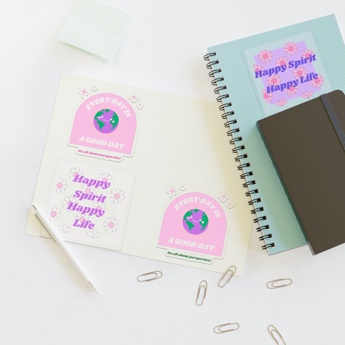 Retro Happy Spirit Happy Life Sticker Sheets, Every Day is a Good Day Stickers Positivity Happy Mind, Tumblr Vinyl Pink Purple Aesthetic