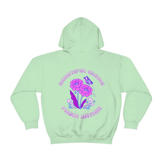 Beautiful Glows from Within Purple Flower Hoodie, Oversized Hoodie, Front Back Print Trendy Sweatshirt, Beach Cover Up, Lake Cover