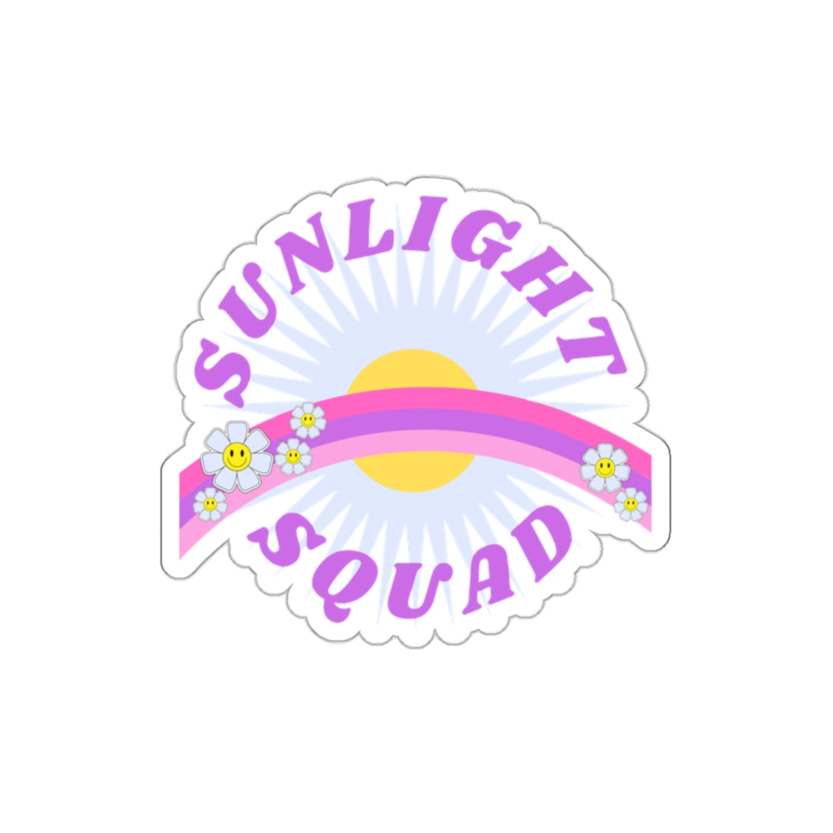 Aesthetic Sticker Sunlight Squad, Smile Flower Happy Mind Die-Cut Sticker, Positivity Pink Purple Earth Smile Y2K Graphic Sticker