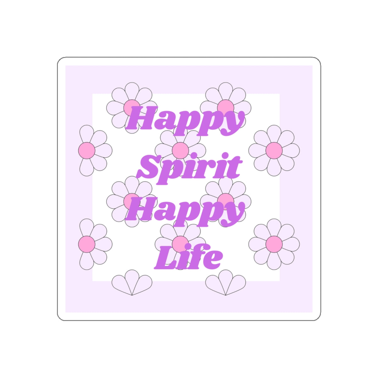 Aesthetic Sticker Happy Spirit Happy Life, Happy Mind Positivity Die-Cut Sticker, Flowered Pink Purple Earth Smile Y2K Graphic