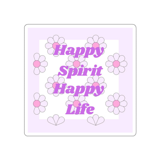 Aesthetic Sticker Happy Spirit Happy Life, Happy Mind Positivity Die-Cut Sticker, Flowered Pink Purple Earth Smile Y2K Graphic