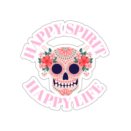 Dia De Los Muertes Day of the Dead Happy Spirit Happy Life Custom Die-Cut Stickers, Candy Skull Sticker, Skull Pink Peach Flowers Sticker