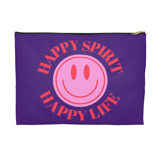 Happy Spirit Happy Life Accessory Pouch, Y2K Pouch, Vsco Girl Make Up Bag, Tumblr Smile Bag, Purple Case, Pencil Case, Travel Case,